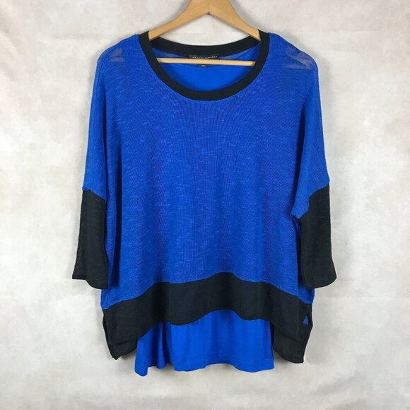GRACE ELEMENTS Blue/Black Layered Look Knit Top NWT Small - Picture 3 of 6